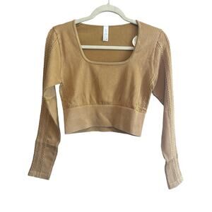 NWT OFFLINE By Aerie Seamless Cable Square Neck T-Shirt Yellow/Gold Size Large